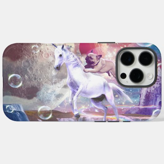 レインボー銀河系パグ宇宙でユニコーンに乗る。 Case-Mate iPhoneケース (裏面 (横))