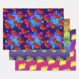 レインボー銀河系星付き恐竜 ラッピングペーパーシート