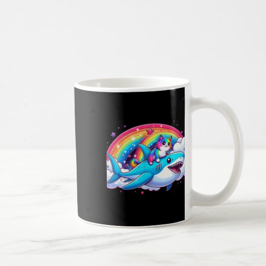 レインボー銀河系猫乗りシャーク宇宙猫 コーヒーマグカップ (右)