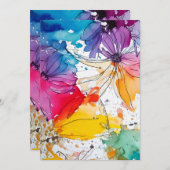 レインボー開花ウォーターカラーフローラ招待状 招待状 (正面/裏面)