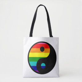 レインボー陰陽LGBTQプライドバランスシンボル トートバッグ
