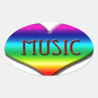 レインボー音楽ハート音楽先生ギフト 楕円形シール