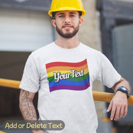 レインボー飛んでいるフラッグの追加ゲイプライドLGBTQ Tシャツ