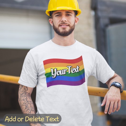 レインボー飛んでいるフラッグの追加ゲイプライドLGBTQ Tシャツ
