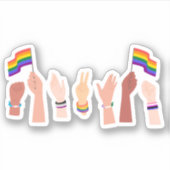 レインボー飛んでいるフラッグゲイプライド国旗LGBTQ シール (正面)