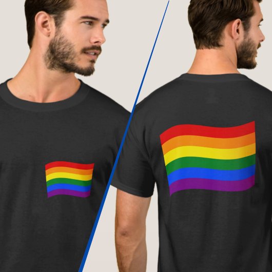レインボー飛んでいるフラッグゲイプライドLGBTQ 2サイドプリント Tシャツ