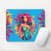 レインボー髪のカクテル付き人魚 マウスパッド (マウス)
