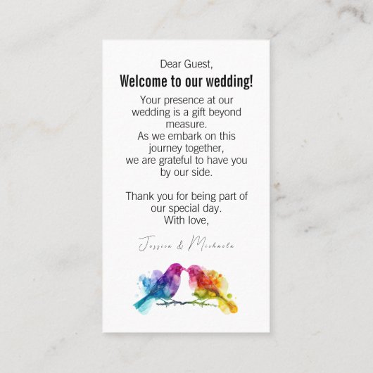 レインボー魅力的ユニークラブバード プレイスカード (裏面)