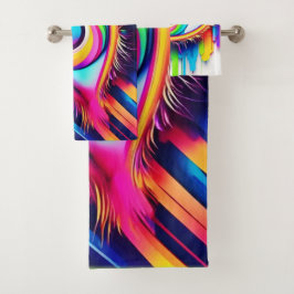 レインボー鮮やかアイアートワーク バスタオルセット