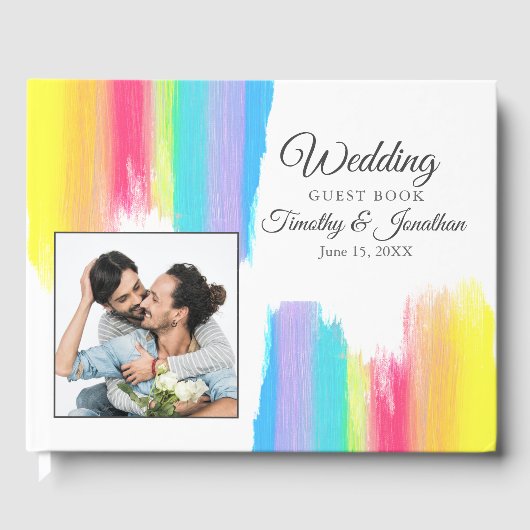 レインボー鮮やかウォーター・カラー・カップル・フォト結婚ズ ゲストブック (正面)
