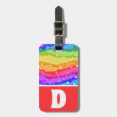 レインボー鮮やかスパークルグリッターキッズカラーブロック ラゲッジタグ (正面縦)
