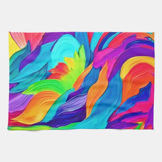 レインボー鮮やかスワールズ抽象芸術アート キッチンタオル (横)