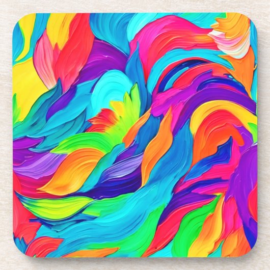 レインボー鮮やかスワールズ抽象芸術アート コースター (正面)