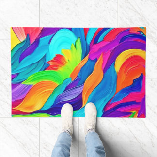 レインボー鮮やかスワールズ抽象芸術アート ドアマット