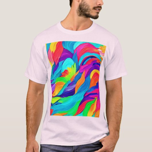 レインボー鮮やかスワールズ抽象芸術アート Tシャツ (正面)