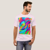 レインボー鮮やかスワールズ抽象芸術アート Tシャツ (正面フル)