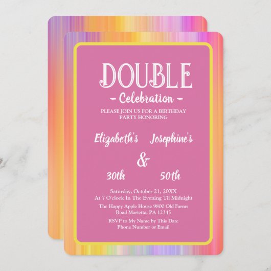 レインボー鮮やかダブルジョイント誕生祝い 招待状 (正面/裏面)