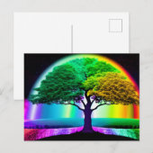 レインボー鮮やかツリー・オブ・ライフ・シンボル ポストカード (正面/裏面)