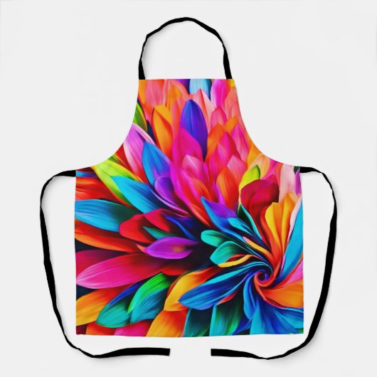 レインボー鮮やかフラワー抽象芸術 エプロン (正面)
