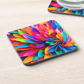 レインボー鮮やかフラワー抽象芸術 コースター (左側)