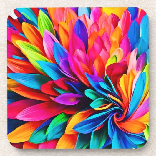 レインボー鮮やかフラワー抽象芸術 コースター (正面)