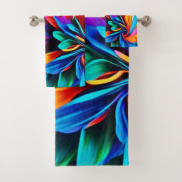 レインボー鮮やかフラワー抽象芸術 バスタオルセット