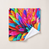 レインボー鮮やかフラワー抽象芸術 バスタオルセット (ウォッシュタオル)