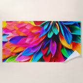 レインボー鮮やかフラワー抽象芸術 ビーチタオル (正面)
