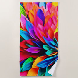 レインボー鮮やかフラワー抽象芸術 ビーチタオル