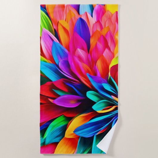レインボー鮮やかフラワー抽象芸術 ビーチタオル (正面)
