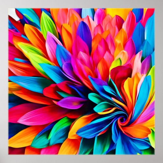 レインボー鮮やかフラワー抽象芸術 ポスター (正面)