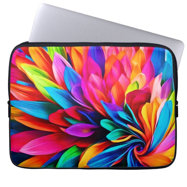 レインボー鮮やかフラワー抽象芸術 ラップトップスリーブ (正面)