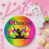 レインボー鮮やかIラブ踊りデザイン ペーパープレート (パーティー)