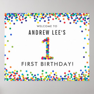 レインボー1歳の誕生日パーティーへようこそ ポスター