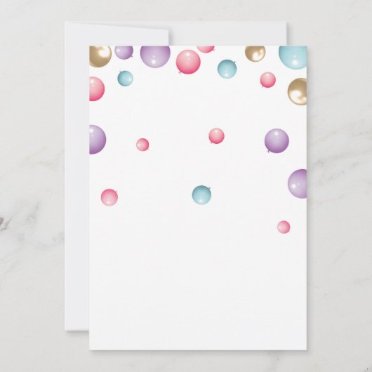 レインボー1歳の誕生日パーティーピンクバルーンガール 招待状 (裏面)