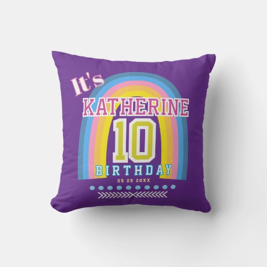 レインボー10歳の誕生日パープル クッション (正面)