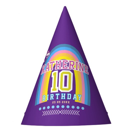 レインボー10歳の誕生日パープル パーティーハット (正面)