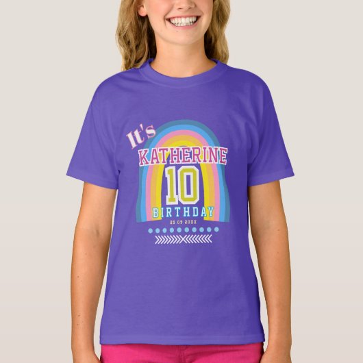 レインボー10歳の誕生日 青 Tシャツ (正面)