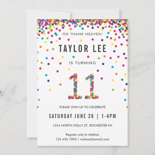 レインボー11歳の誕生日パーティー11誕生日 招待状 (正面)