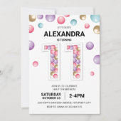 レインボー11thバースデーパーティーPink Balloon Girl 招待状 (正面)