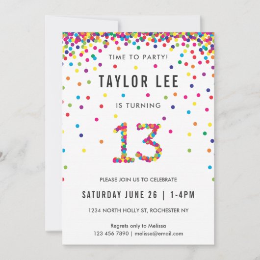 レインボー13歳の誕生日パーティー13誕生日 招待状 (正面)