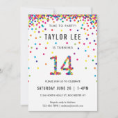 レインボー14歳の誕生日パーティー14誕生日 招待状 (正面)