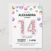 レインボー14thバースデーパーティー,ピンクバルーンガール 招待状 (正面)