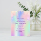 レインボー18th誕生日グリッターピンクグラーム招待 ポストカード (スタンド正面)