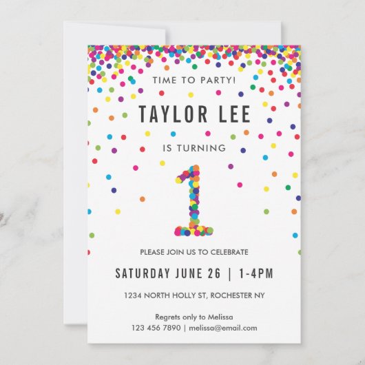 レインボー1st誕生日パーティーファースト誕生日 招待状 (正面)