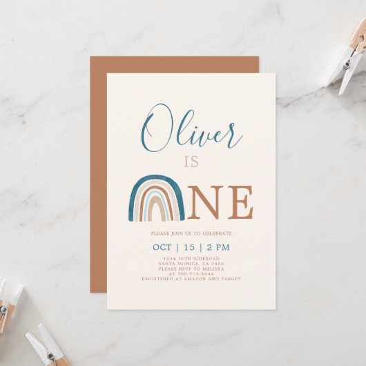 レインボー1thバースデーボーイ招待状 招待状 (正面/裏面インサイチュ)