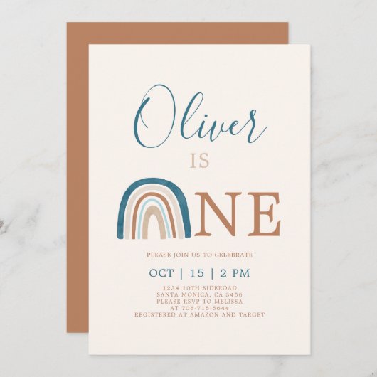 レインボー1thバースデーボーイ招待状 招待状 (正面/裏面)