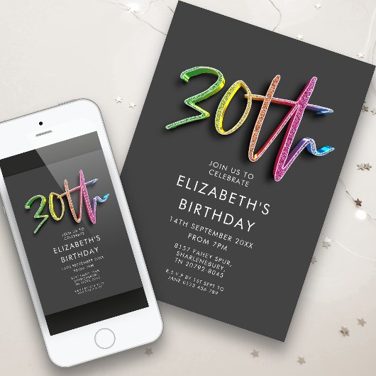 レインボー30歳の誕生日 招待状