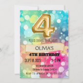 レインボー4歳4歳の誕生日パーティー女子4 招待状 (正面)