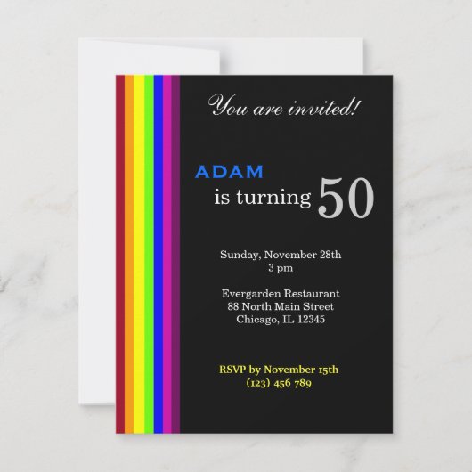 レインボー50誕生日 招待状 (正面)
